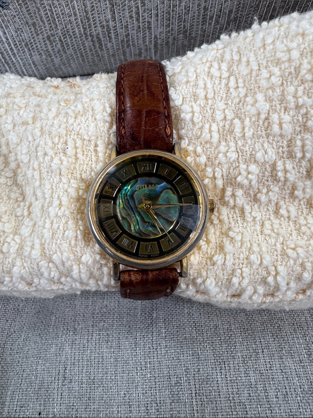 Gitano Gold-Tone Case Watch with Brown Leather Strap